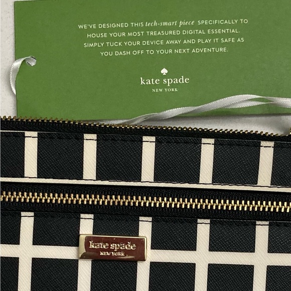 Kate Spade Laurel Way Tinie Checked Leather Wristlet, Black White, NWOT - Picture 6 of 14